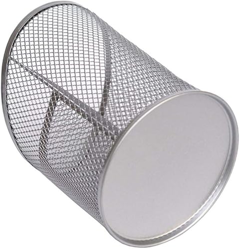 Miniatura 3 de KESYOO Contenedor de bolígrafo de malla de acero redondo plateado para lápices, soporte para lápices, contenedor de almacenamiento de escritorio