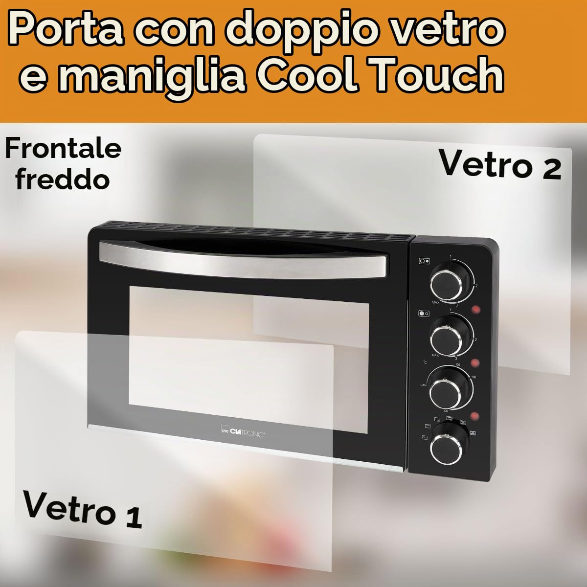 Clatronic® Mini forno con piastre e spiedo rotante - cottura e cottura simultanea - 28L convezione calore superiore/inferiore 100°-230°C, mini forno elettrico 3100 Watt incl. accessori - KK 3786
