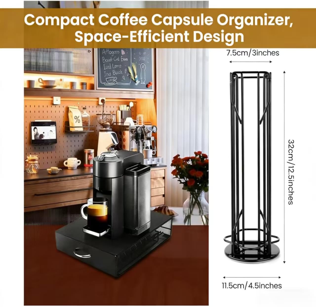 For VertuoLine Coffee Bottle Stand, Coffee Bar Rack with Vertuo Pods, 360-Degree Rotating Coffee Capsule Holder, Suitable for Vertuo Series, 20 Pod Holder (Black)