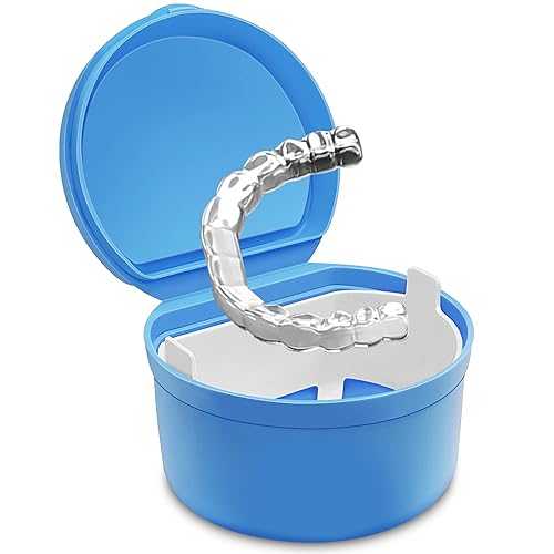 Estuche de dentadura, copa de dentadura con colador para dentaduras, retenedores, protector nocturno y protector bucal, estuche retenedor, baño de