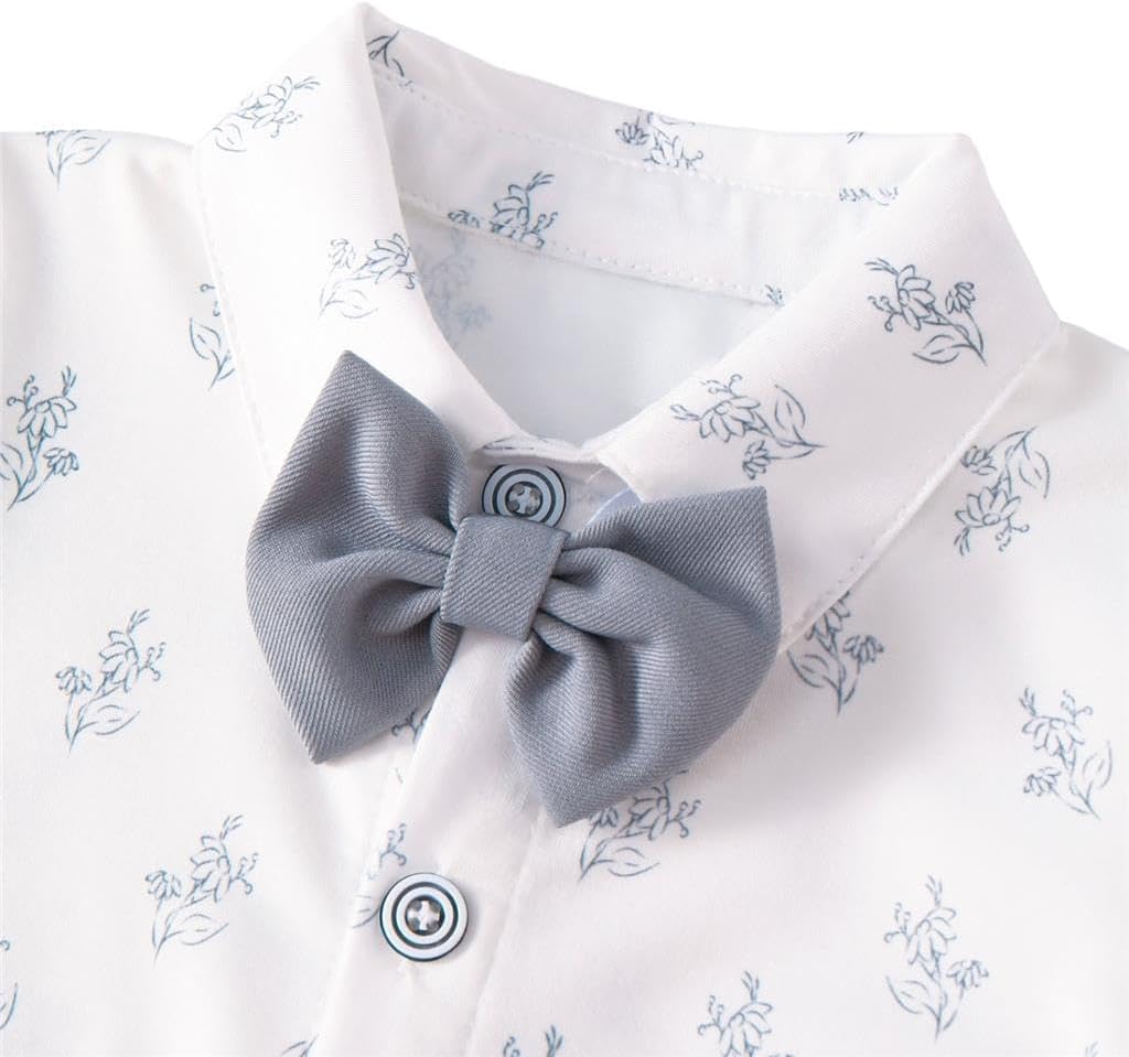 Dressy Daisy Baby Boy 5 Piece Suit Set with Vest Shirt Pants Bow Tie and Boutonniere for Wedding Birthday Formal Outfit Grey