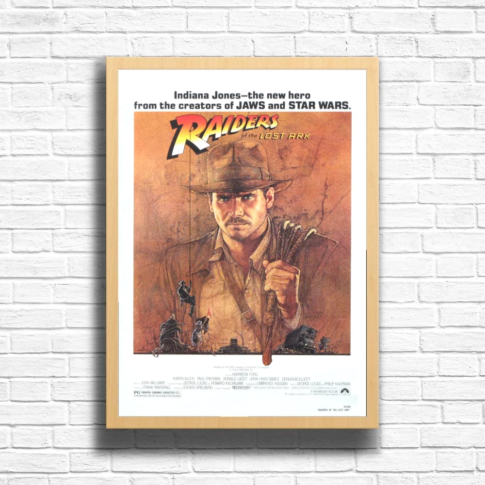 Indiana Jones Raiders of the Lost Ark, 80s Movie Print Vintage Nostalgic Film Poster, A4 A3 Size Frame Options, Home, Pub, Bar Decor Wall Art Print, House gift for movie lovers (A4 Framed (Oak))