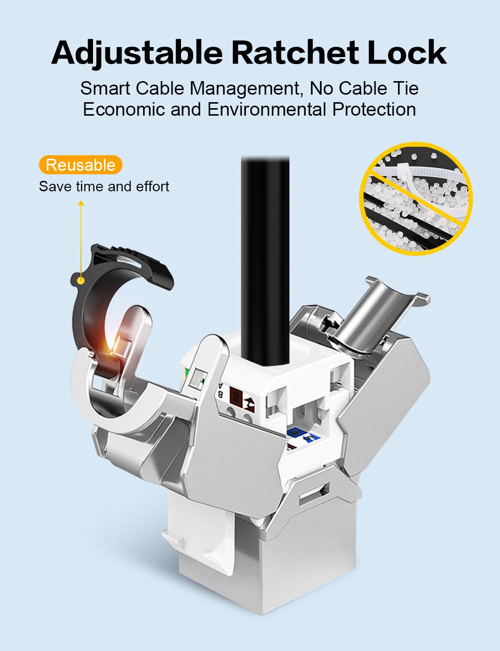 Cat6A Keystone Jack RJ45 Keystone Jack Tool-Less Shielded with Adjustable Ratchet Lock (6-Pack)