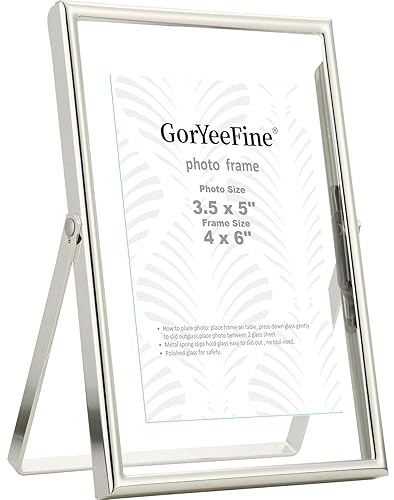 Silver 4x6 Floating Picture Frame for Photo(2x3'',3.5x5''),Adjustable Tabletop/Shelf,Floating Picture Frames