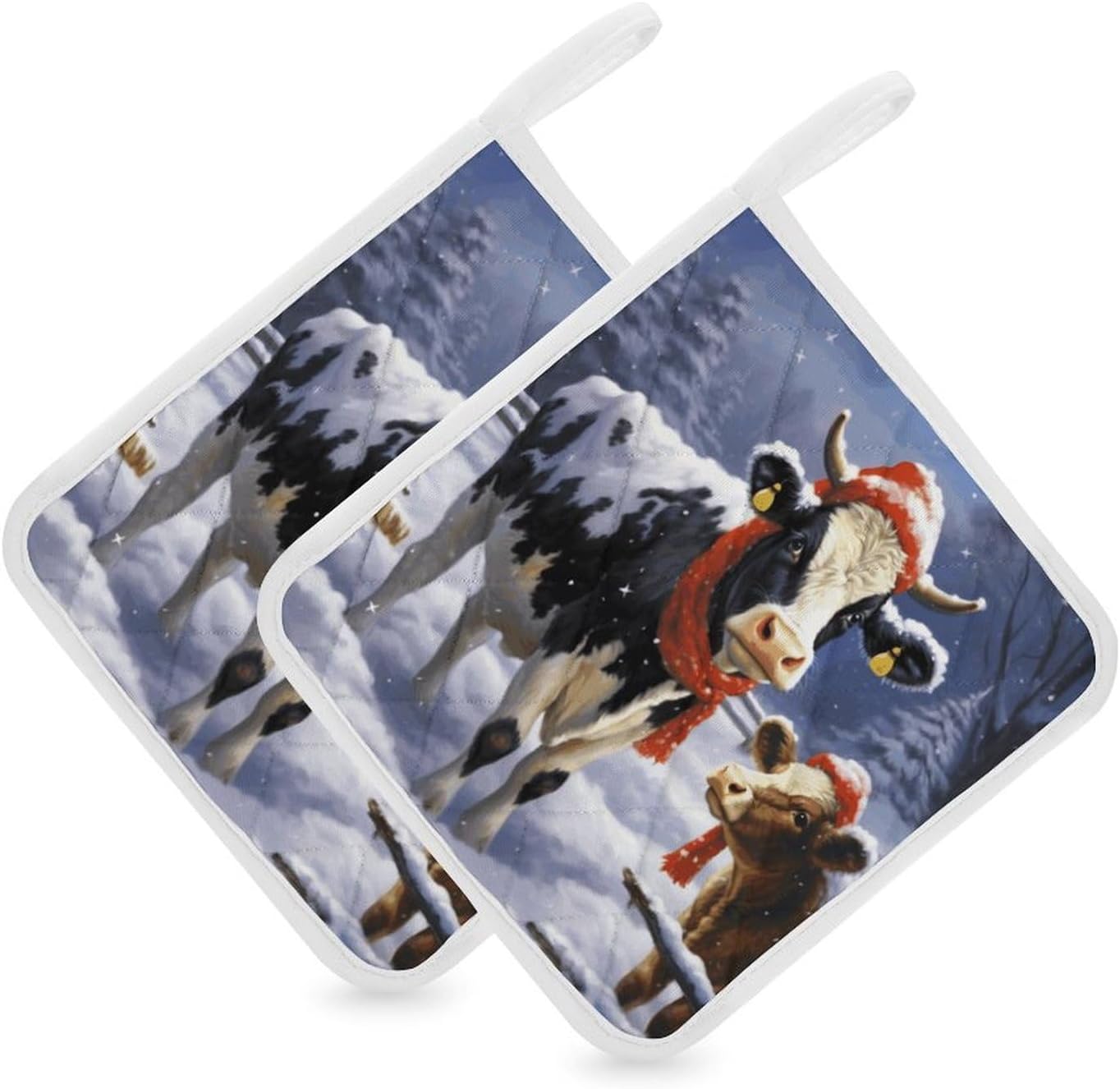 Christmas Snow Cow Polyester Heat Resistant Pot Pad Non Slip Anti Scald Hot Dish Mat Reusable Table Protector for Kitchen Hot Pot Mat Wear Resistant Heat Proof Table Pad for Countertop Dining Room