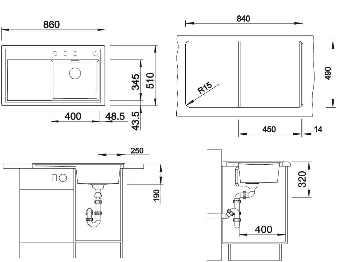 BLANCOZENAR 45 S, inset sink, Silgranit PuraDur II, rock grey, for 45 cm cabinets, ash compound cutting board, basin left, 519221