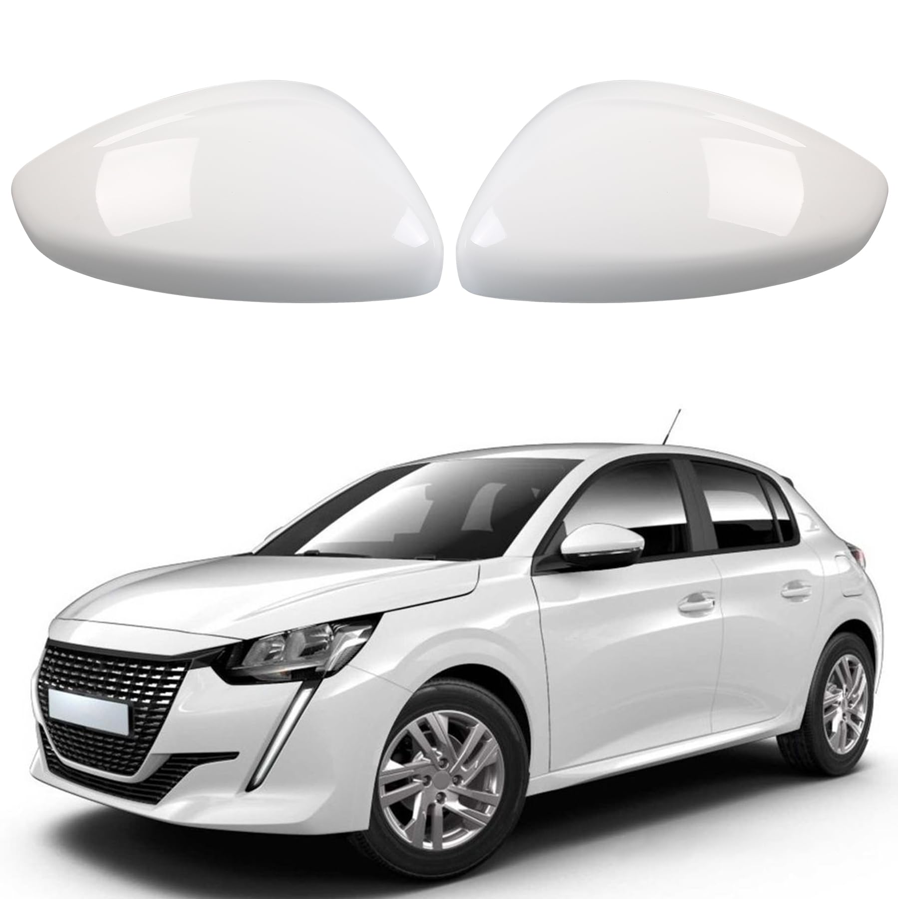 1 paire de coques de rétroviseur extérieur pour Peugeot 208 2012-2019, Opel Corsa F/Mokka B 2019-2025, capuchons de rétroviseurs, gauche et droite (Blanc)