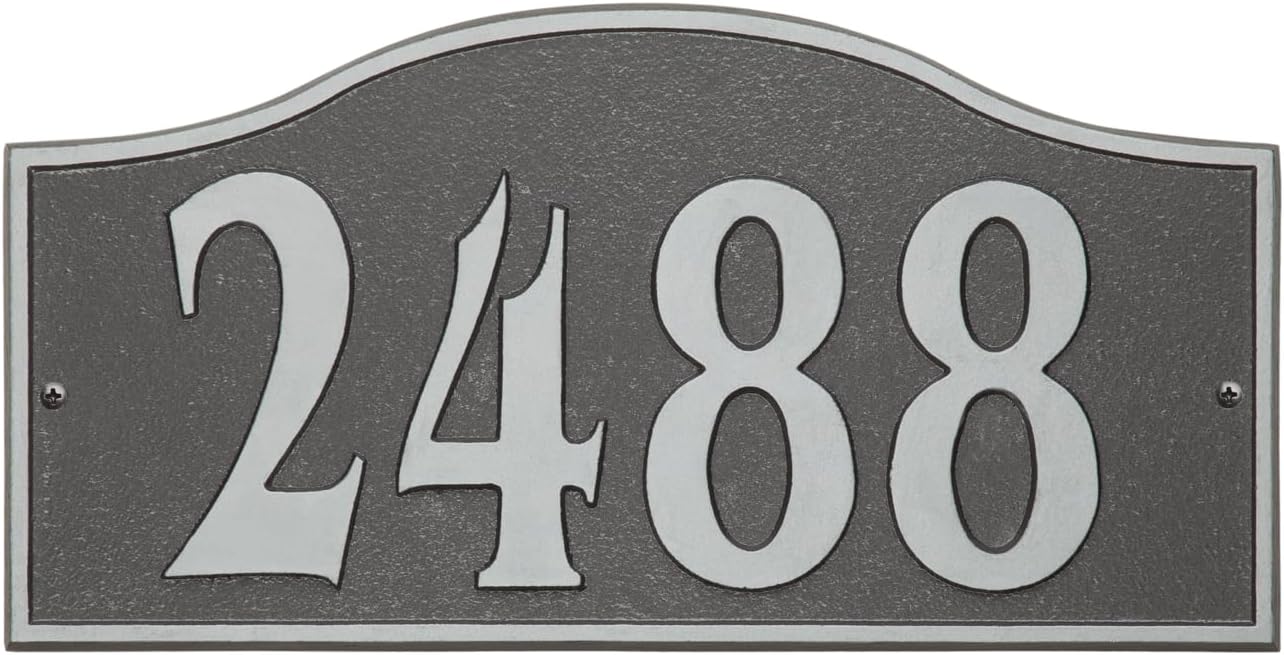Whitehall™ Address Arch Plaque Cast Metal Personalized Grande Wall 1-line Rolling Hills Dresden Font Custom House Number Sign for Outdoor Modern Street Garden Number Plate Upto 5 Characters (5" inch)- Made in USA