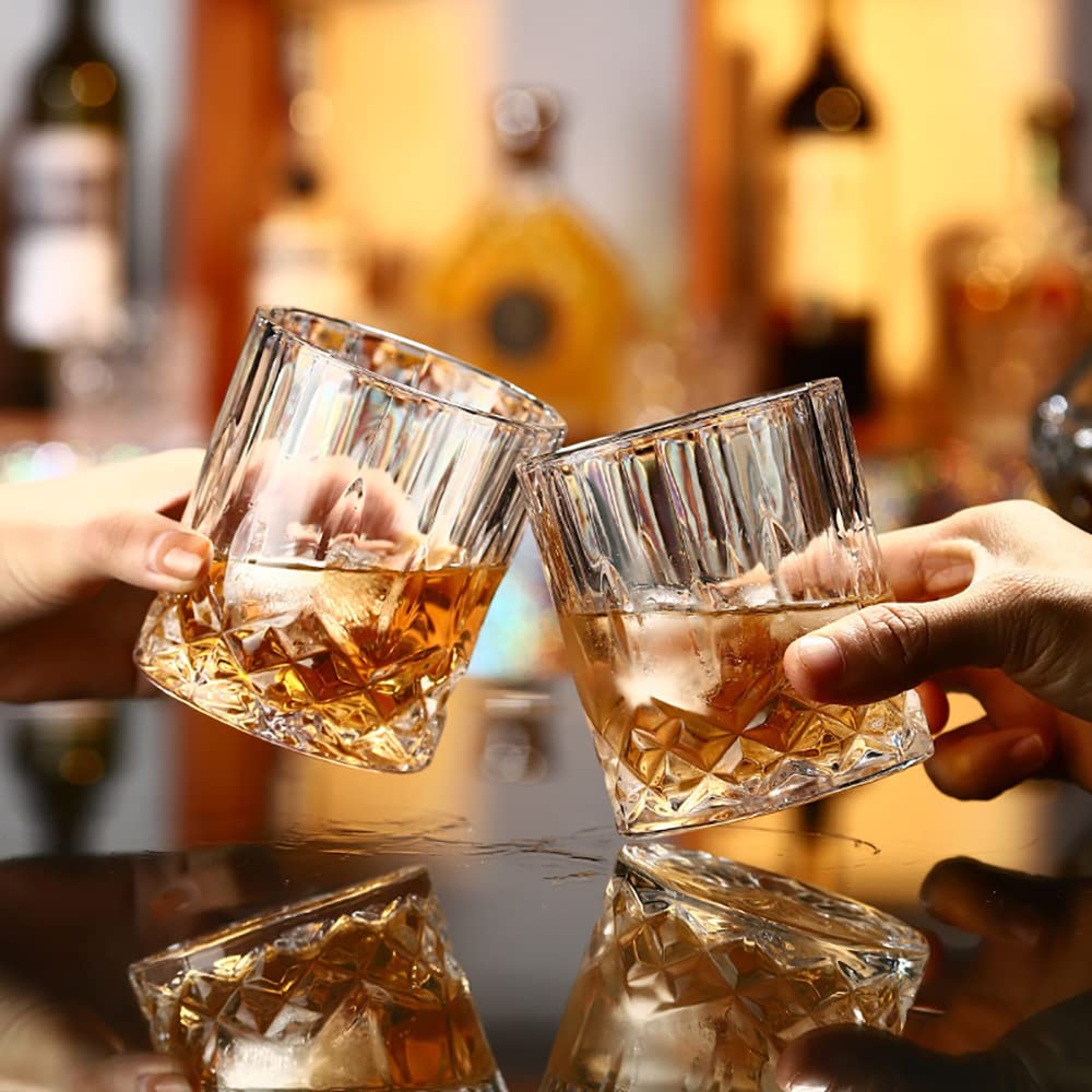 Lot De 4 Verres à Whisky Cristal Sculpté Old Fashioned – Design Rétro Unique Pour Bourbon, Scotch & Cocktails