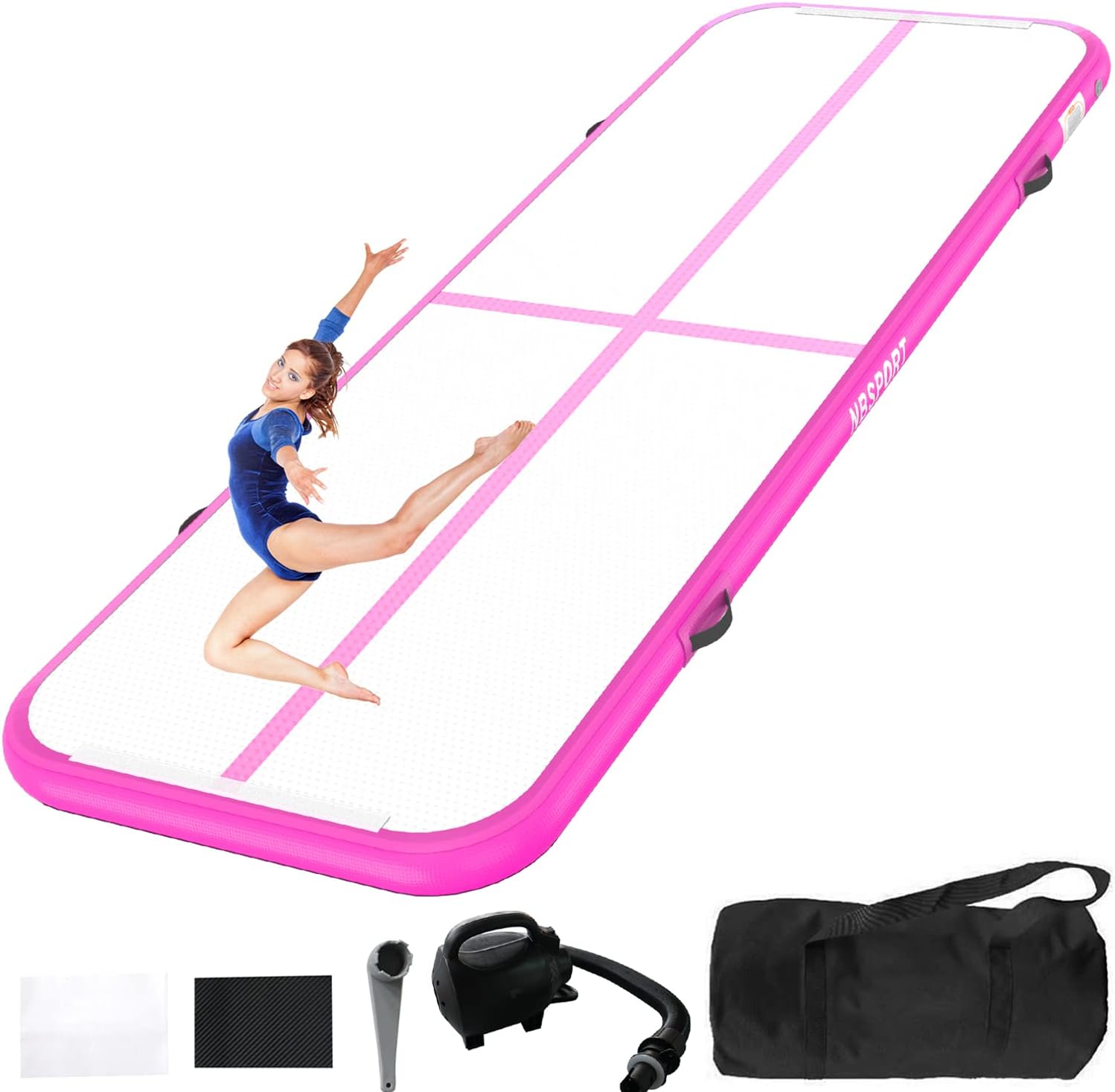 NBSPORT Inflatable Gymnastics Mat 10ft/13ft/16ft/20ft Air Tumble Track 4/8 inches Thickness Tumbling Mat with Electric Air Pump for Home/Training/Cheerleading/Yoga