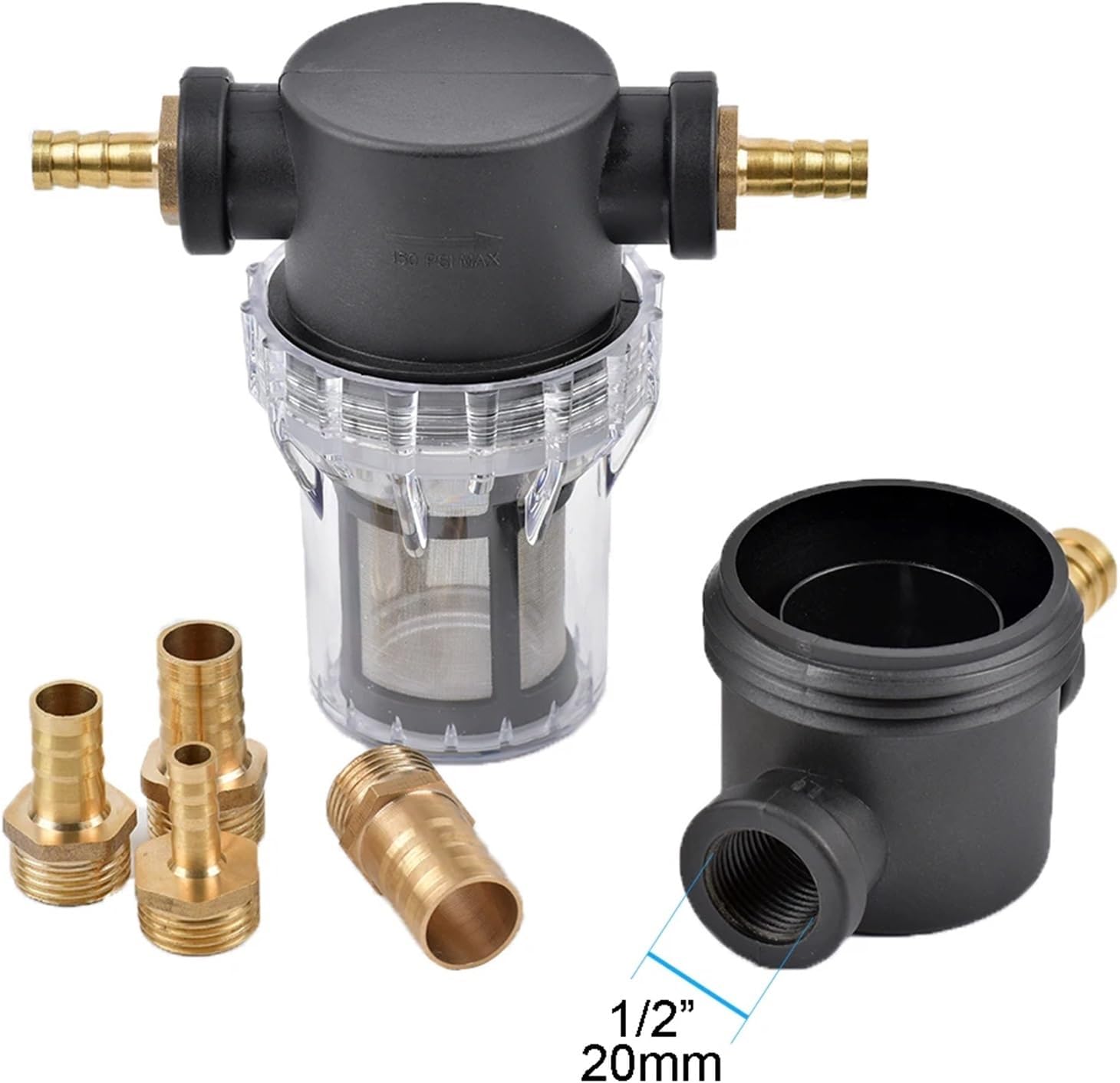 1/2" Garden Watering Hose 80 Mesh Filter Agricultural Irrigation Filter Aquarium Fish Tank Pagoda Copper Joint Water Pump Strain(1I2 Inch-14mm)