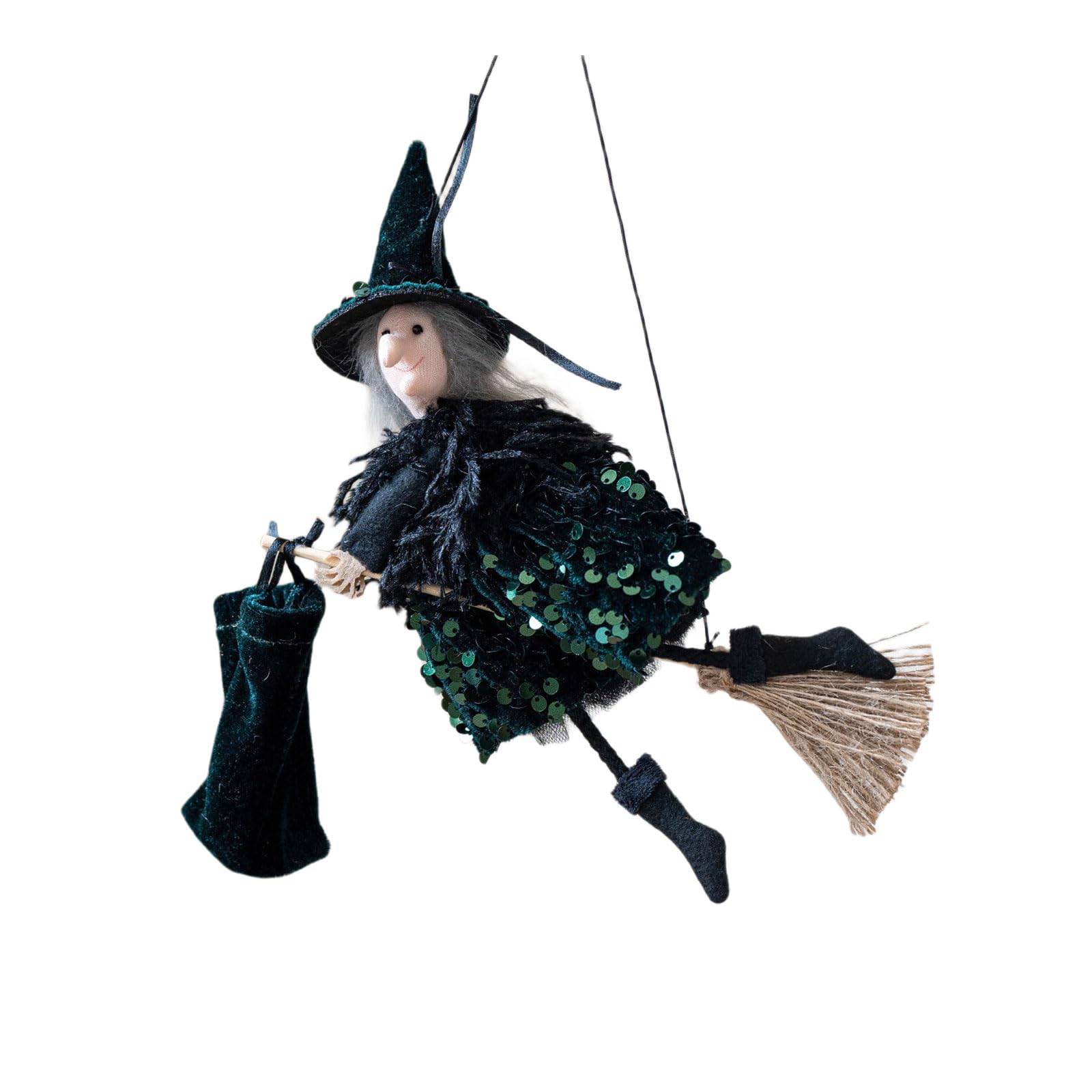 Kalttoy User Friendly Flannel Witch Hat and Broom Decors Set for Halloweens Parties in Green Halloweens Property Set Witch Broom