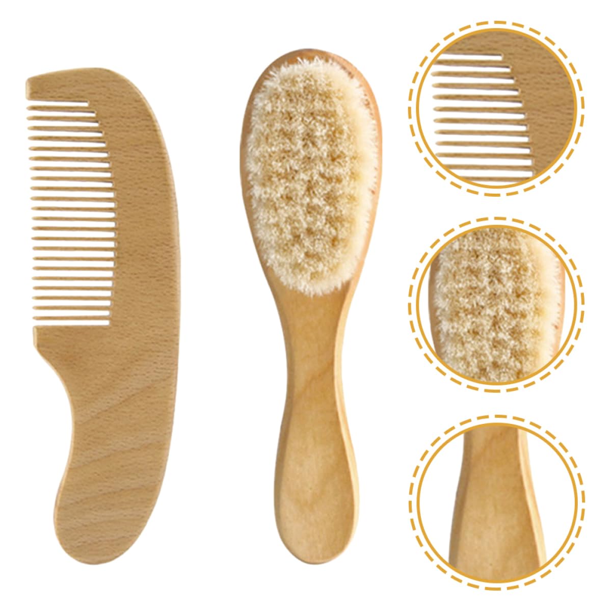 VICASKY 5juegos Peine y Cepillo De Cabello Para Bebés Cepillo De Lana y Peine De Madera Natural Para Cuidado Del Cabelludo De Recién Nacidos Para Baño y Masaje Del Cabelludo