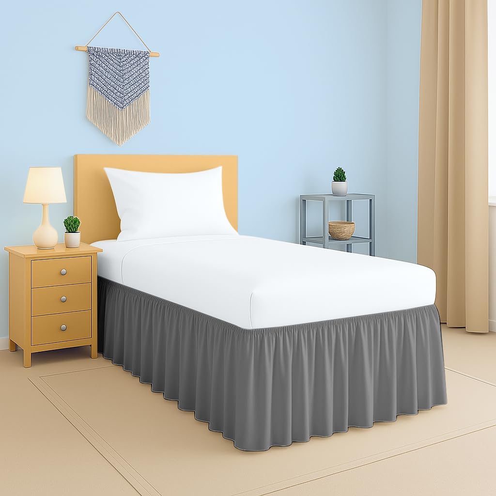 2025 Upgraded Twin XL Dorm Bed Skirt Grey | 100% Cotton Blend Bed Skirt with 36" Drop for College Dorm Rooms and Extra Long Twin Beds
