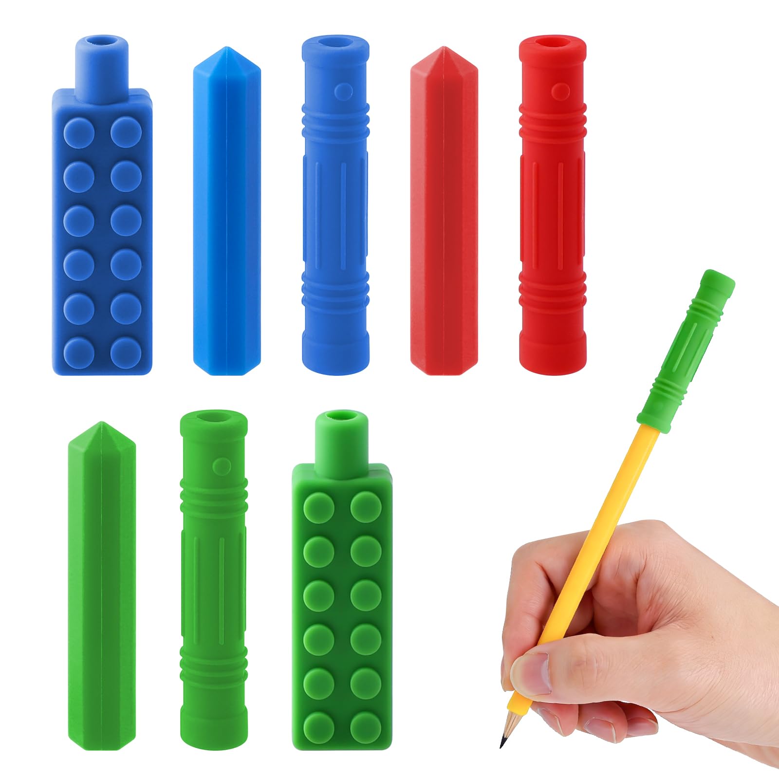 BTONGE Kauaufsatz Stifte (8er Pack), Kaukette für Kinder, Sensory Chew Halskette, Autismus Spielzeug, Bleistift Topper, Langlebiges und Starkes Silikon-Kauspielzeug für Kinder oder Erwachsene