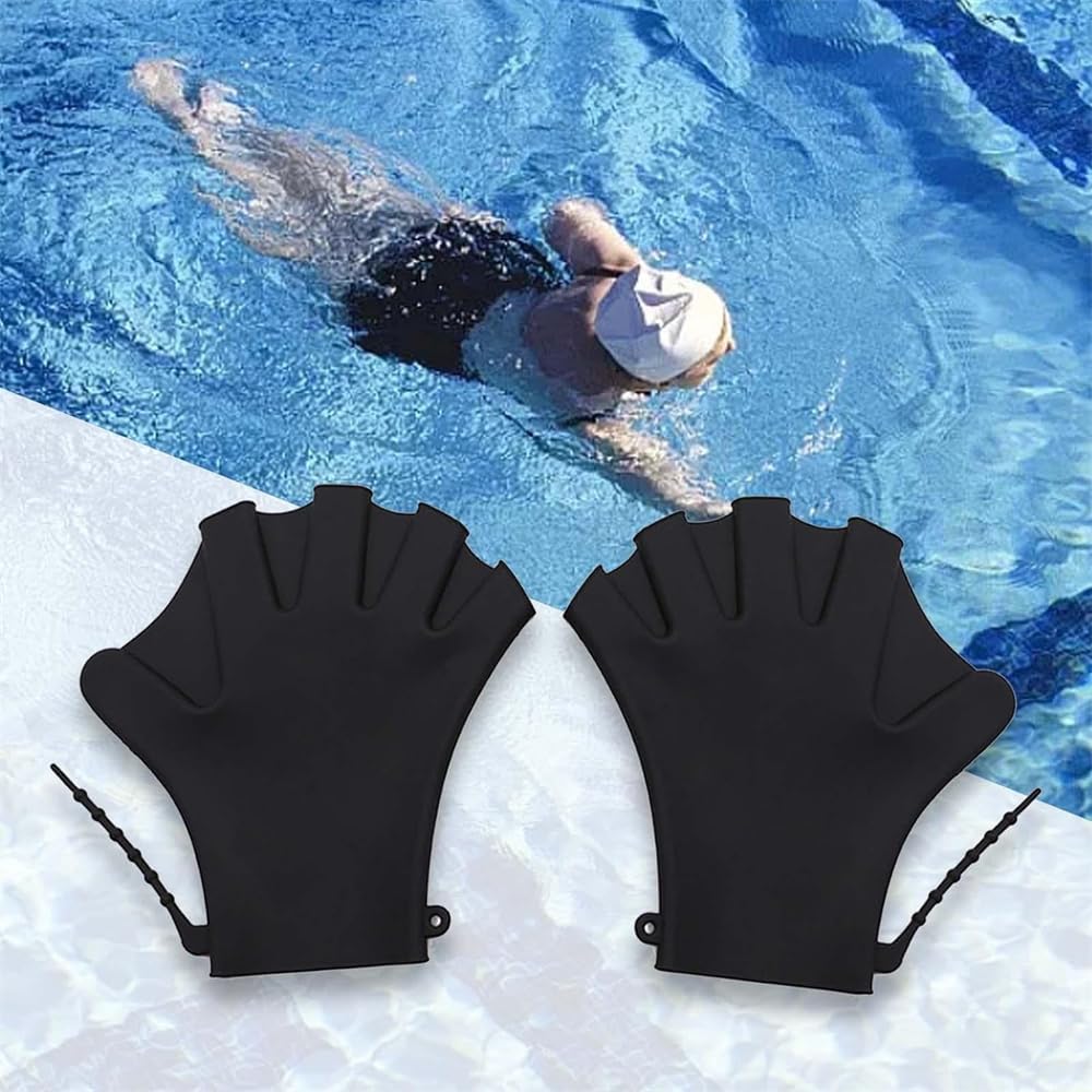 UNIQOCK Silicones Swimming Glove Webbed Swim Glove Finger Type Water Resistance Gear Fins for Aquatic Training