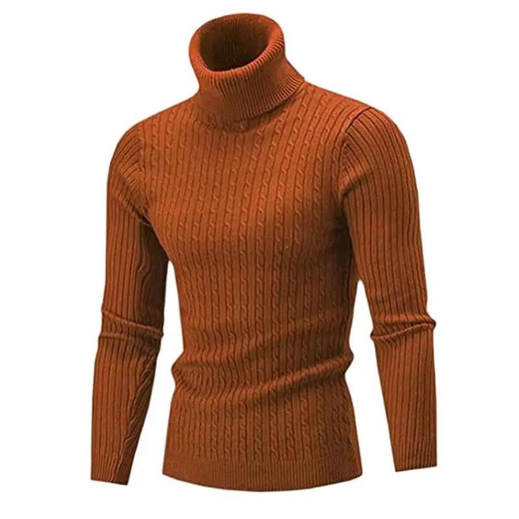 Suéter de cuello alto para hombre, suéter de punto cálido, suéter ajustado casual