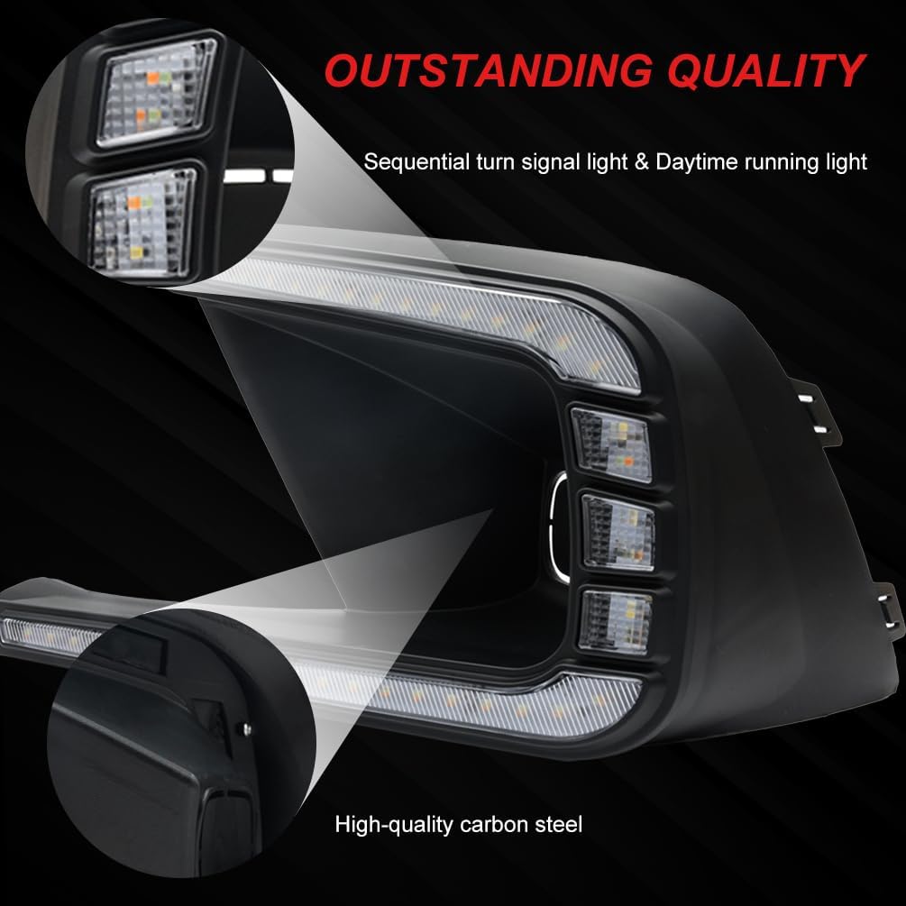 NJSBYL Civic Switchback Xenon White LED DRL Daytime Running Lights for 2022 2023 2024 H.onda Civic Sedan Front Bumper Sequential Amber LED Turn Signal Lights Black Fog Lamp Bezel Assembly