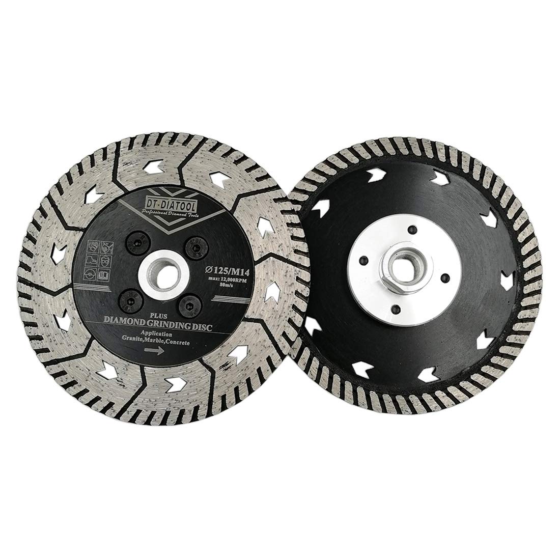 DT-DIATOOL Disco Diamantato 2 Pezzi 125 mm x M14 Lama per Sega a Doppia Faccia per Taglio Rettifica Calcestruzzo Marmo Granito Pietra