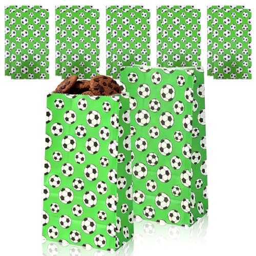 10 pièces Sacs à goûter pour le football, VEINARDYL Sacs cadeaux en papier pour l'équipe de football Sacs à bonbons verts pour les fêtes sportives, les anniversaires et autres occasions spéciales