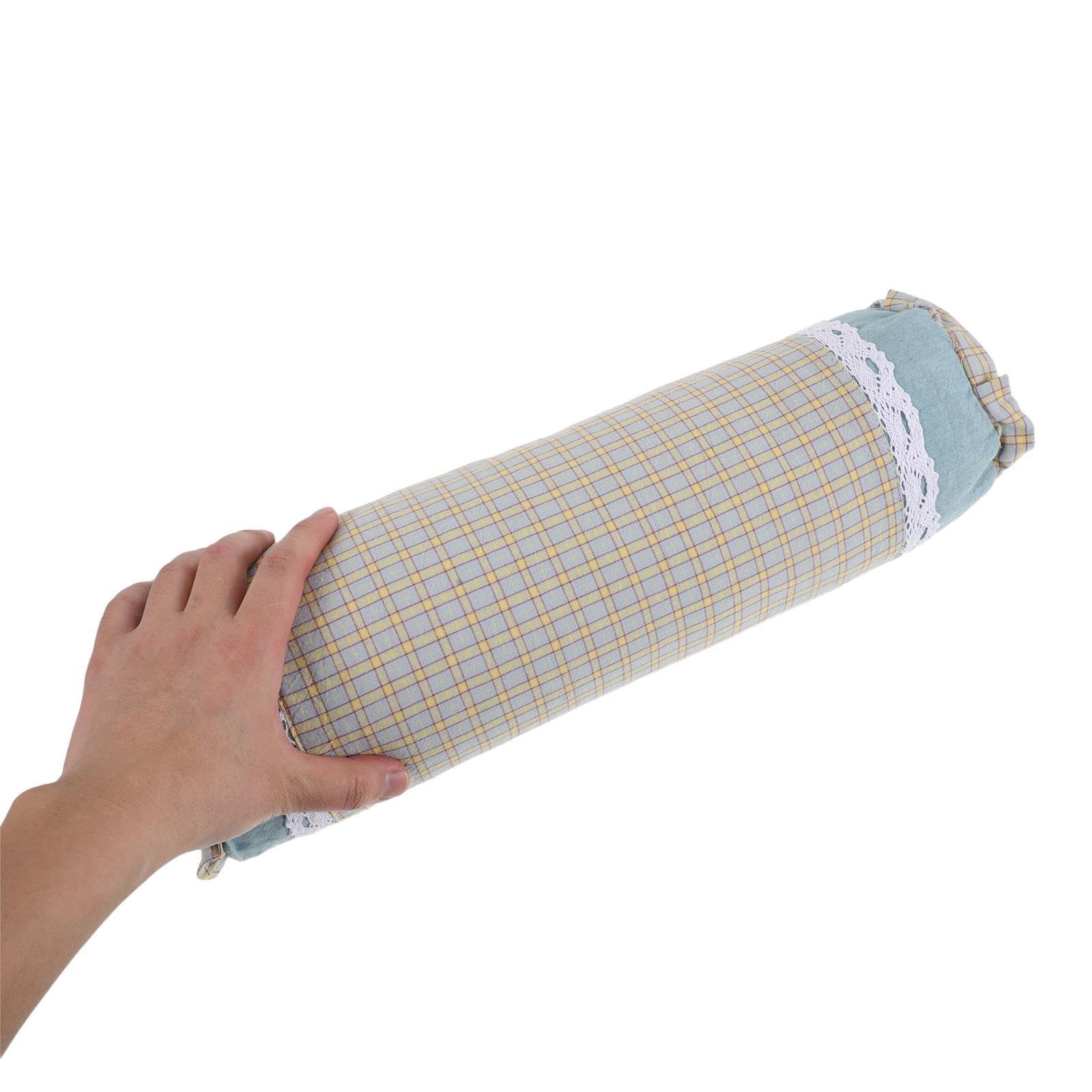 POPETPOP Almohada Ortopédica Cervical de Forma Cilíndrica Relleno de Cáscara de Alforfón y Funda de Tela a Cuadros Transpirable para Dormir y Yoga