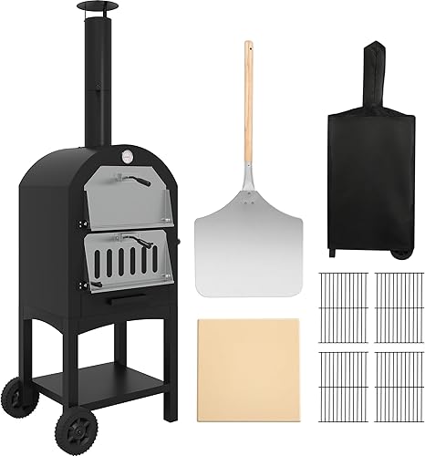 Xilingol Parrilla ahumadora, parrilla de pellets de madera y ahumador con termómetro integrado, parrilla multifuncional para ahumar barbacoa de