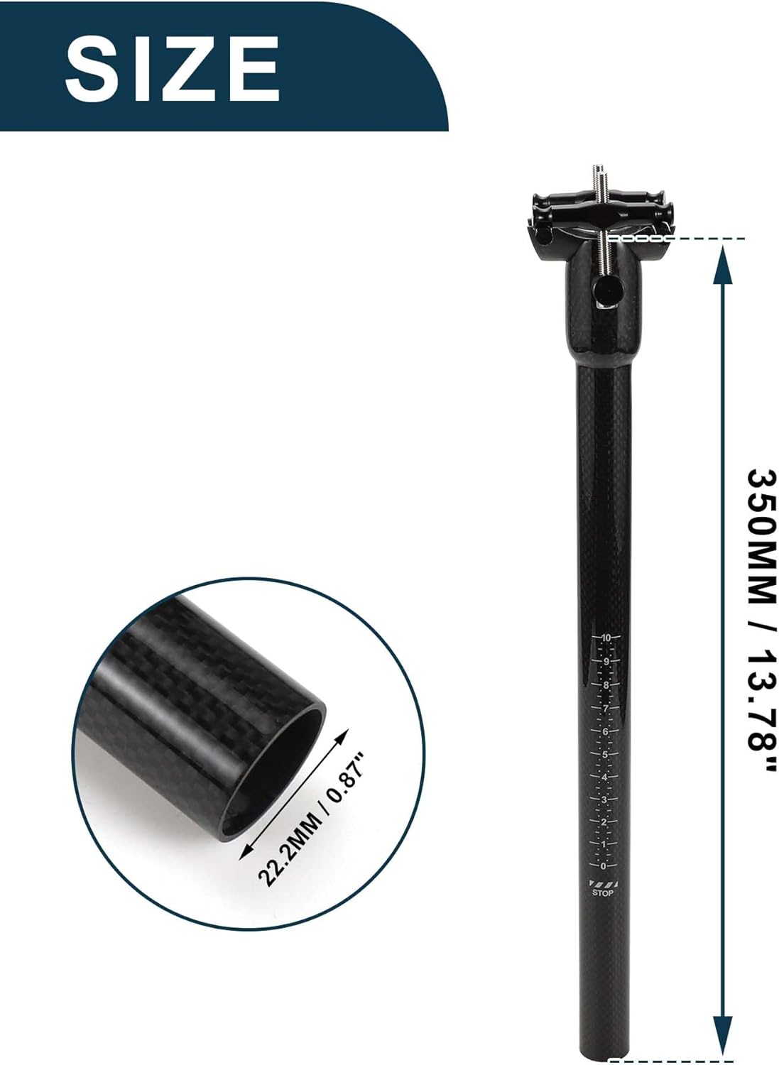Bike Seat Posts Shock Absorbing Bike Saddle Post Seat Tube Gloss Black 1 Pc 22.2x350mm Carbon Fiber