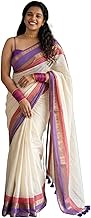 SWORNOF Women's Pure Mul Cotton Multicolour Saree with Unstitched blouse piece