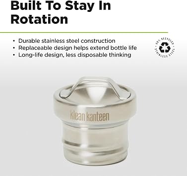 Klean Kanteen Classic Steel Loop Cap Leak-Proof, Dishwasher-Safe, BPA-Free Brushed Stainless