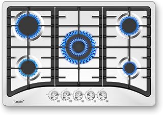 Ranein 30-Inch 5 Burner Gas Cooktop Stove Top, Built-In Gas Stove, 304 Stainless Steel, NG & LPG Convertible, High-Performance Sealed Burners for Apartment, Indoor, and Portable Kitchens