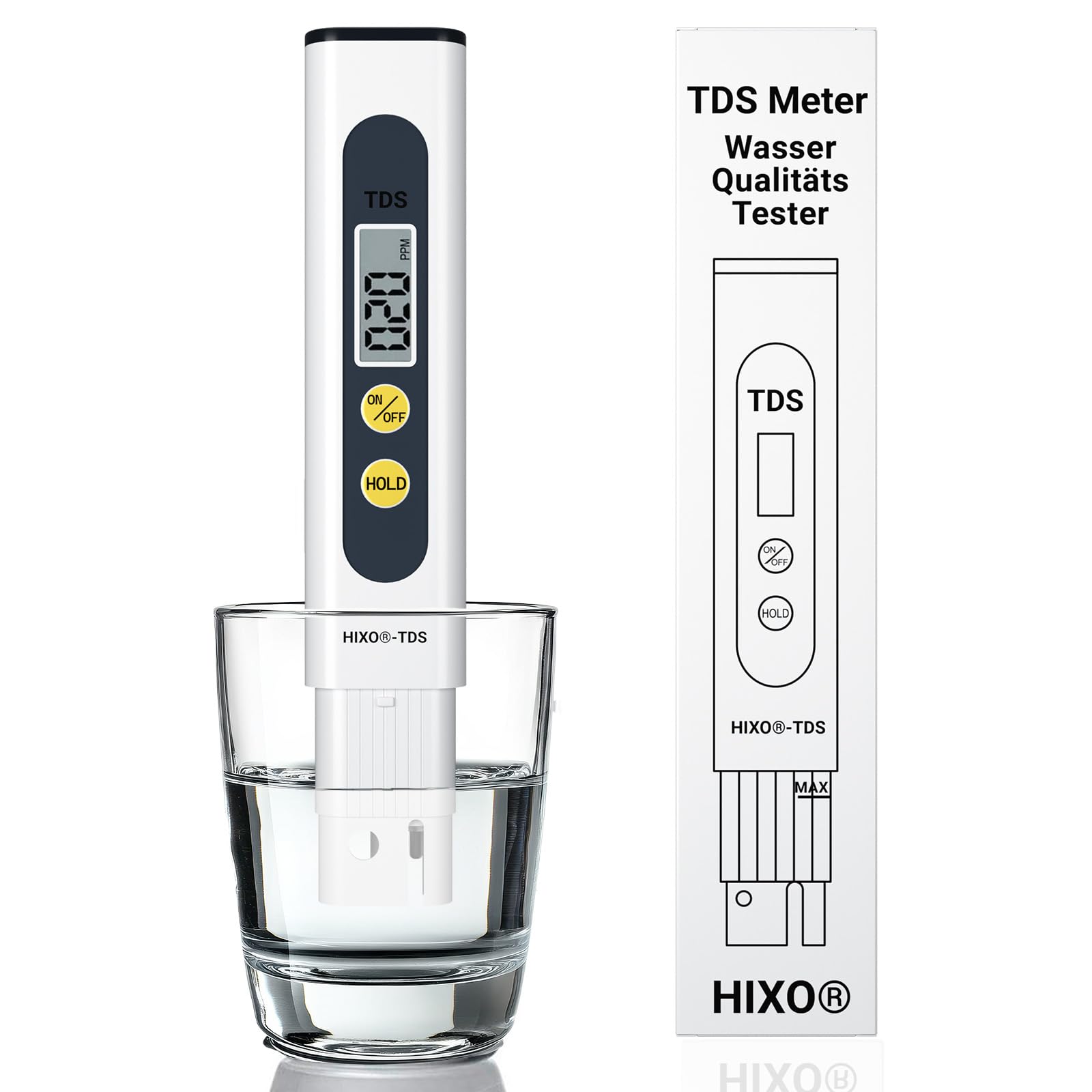 HIXO 1x TDS Messgerät (ppm) TDS-Meter mit Titan-Sonde –Wassertester – Wasserqualität für Trinkwasser, Osmose, Aquarium, Hydroponik, Pool & Brunnen prüfen