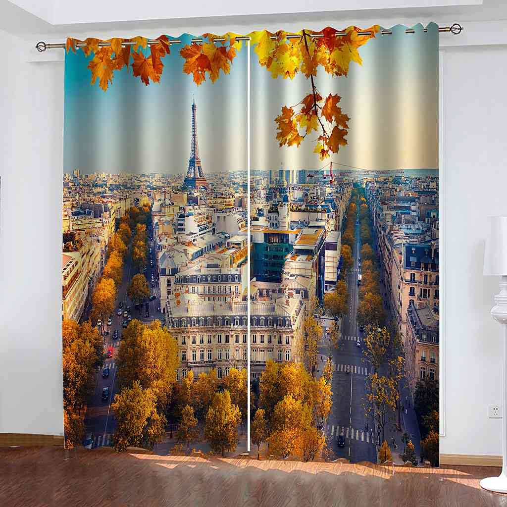 Rideaux occultants enfant 3D paysage urbain grand format isolant thermique œillets chambre salon