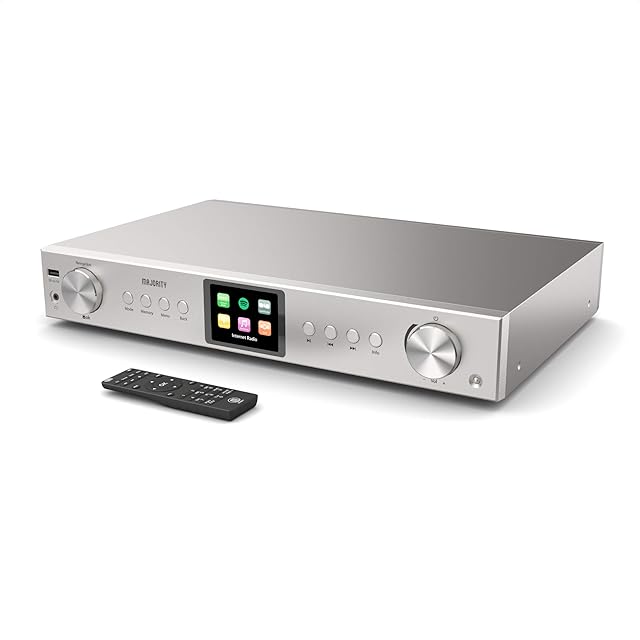 Internet Radio with DAB, DAB+ and FM | Spotify, Bluetooth Connectivity, Remote, AUX and USB Inputs | Majority Fitzwilliam 2 Internet & Digital Radio | WiFi, Full Colour Display, 90 Pre-sets | Silver