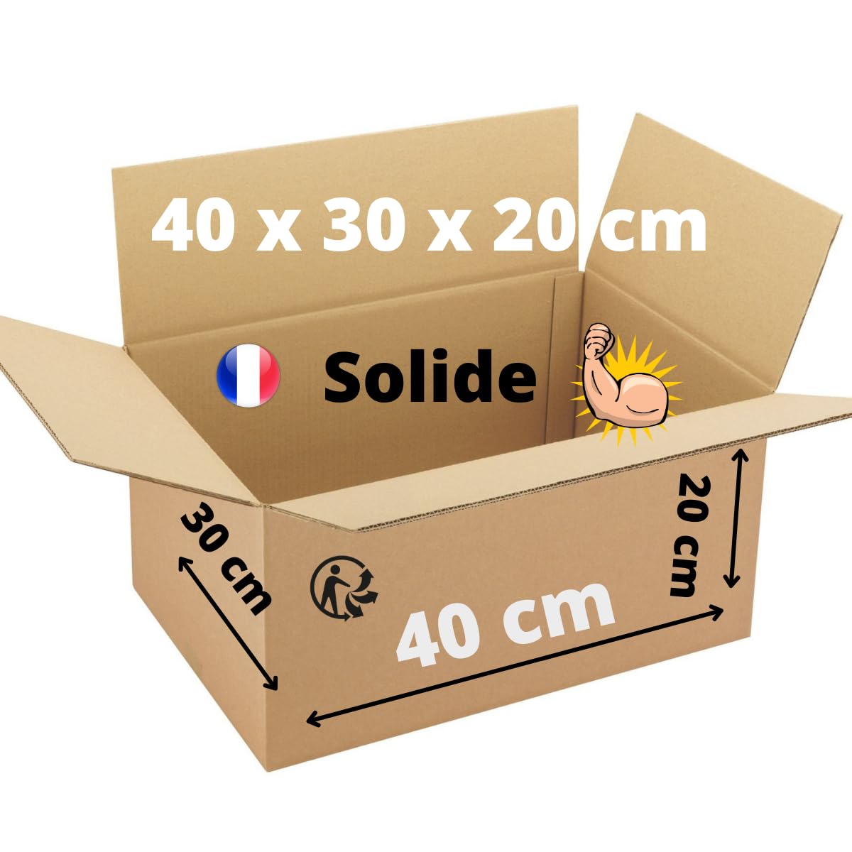 1Emballages - Lot Cartons d'Expédition ou Déménagement 40X30X20 cm Double Cannelure Renforcée écologique IMPRIM’VERT MAde in France (5)