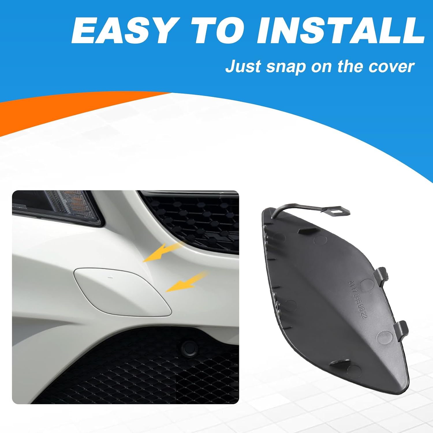 Car Front Bumper Tow Hook Cover Fit for Mercedes-Benz CLA Class W117 2014 2015 2016 Towing Eye Cap Trailer Cover A1178850622 (White, Right Passenger Side)