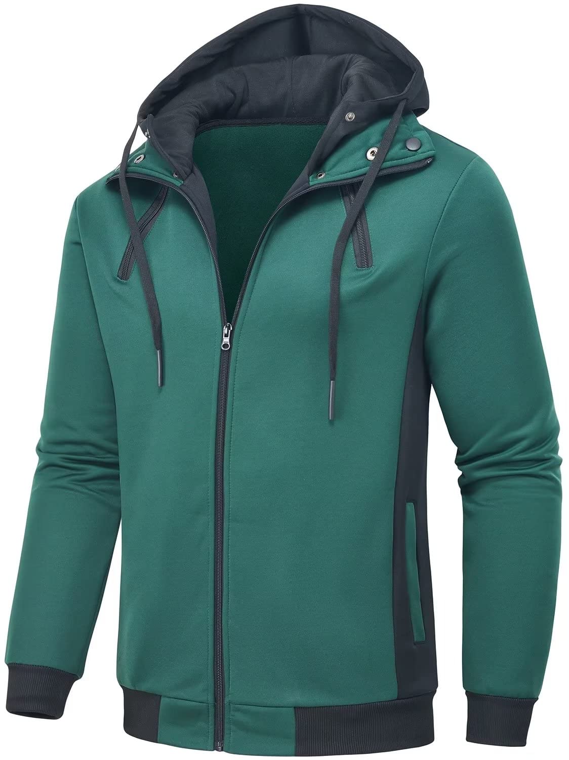 QPNGRP Mens Zipper Fleece Hoodie Sweatshirt Jacket, Darkgreen, S