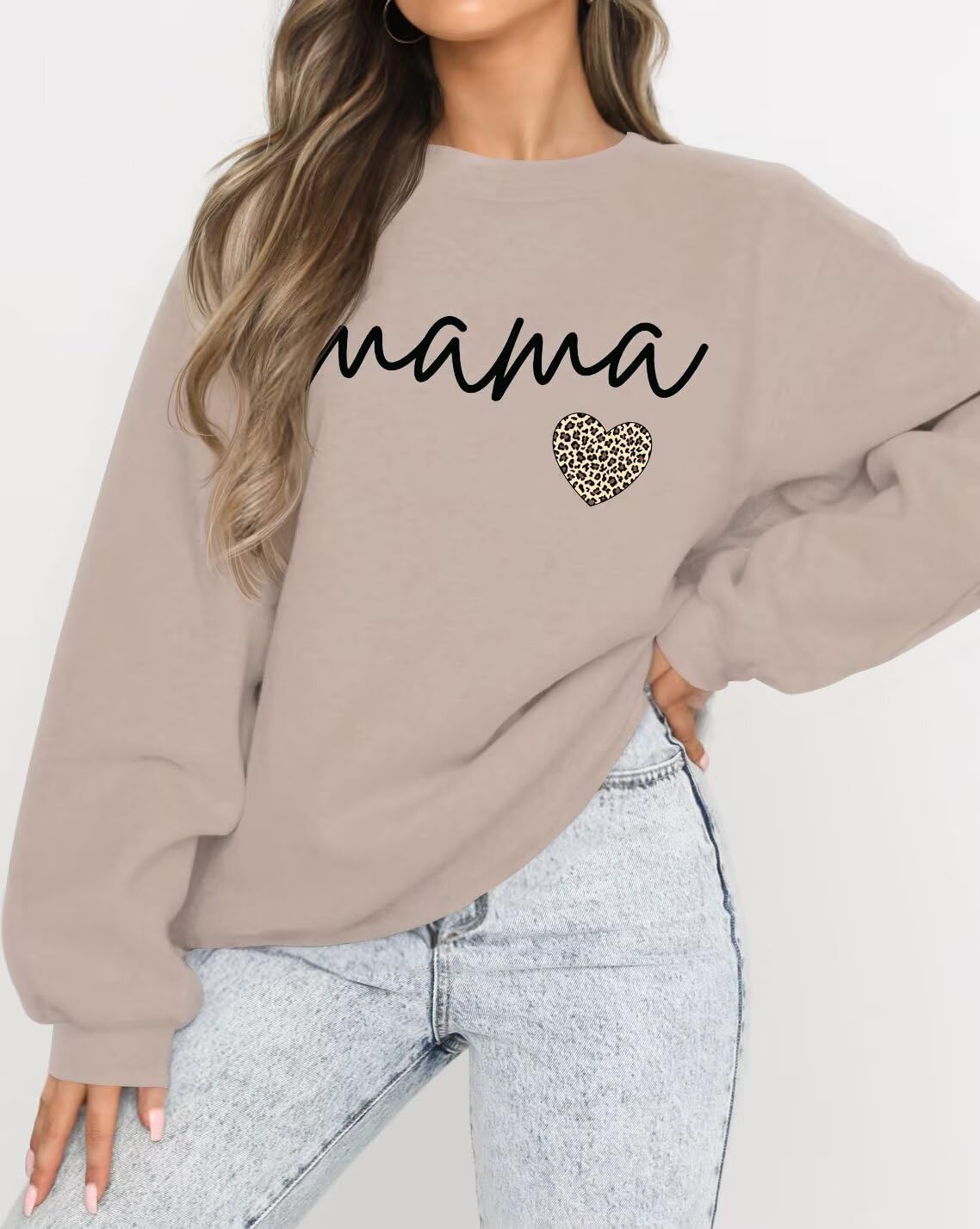 LEEDYA Women Long Sleeve Mama Sweatshirts Crewneck Casual Fall Pullover Tops Oversized Knit Mom Sweater - Image 3