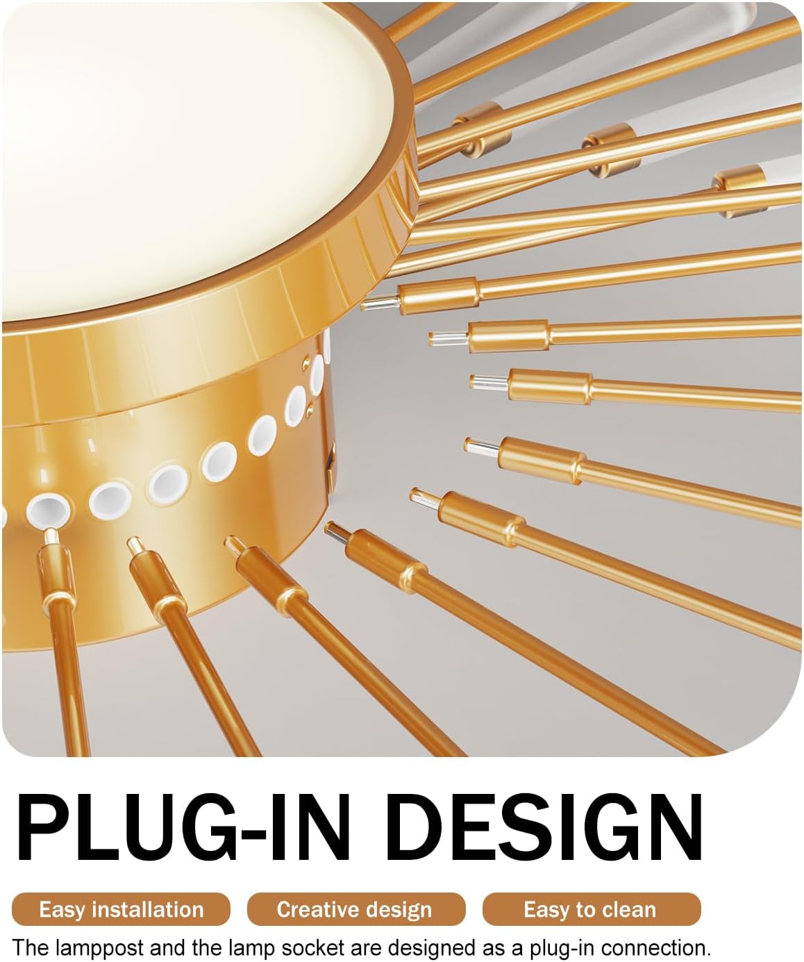 Modern Ceiling Light Flower Shape, Metal Firework Ceiling Lamp with Plug-in LED Source, Lighting Fixture for Living Room Dining Room Bedroom, Natural Light