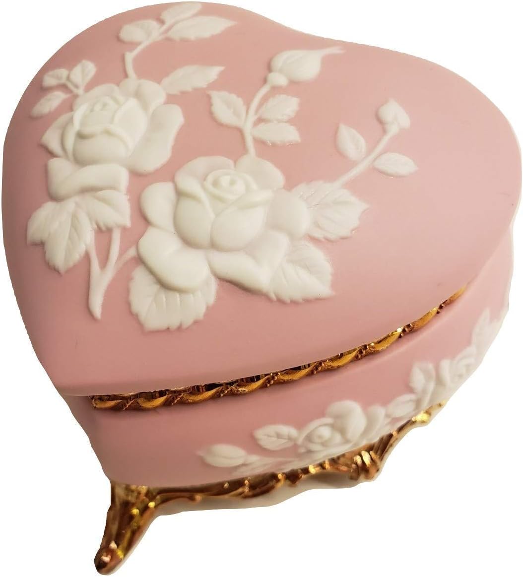 Splendid Music Box Wedgewood Style Heart Shaped Jewelry Box Playing All I Ask of You from Phantom of The Opera