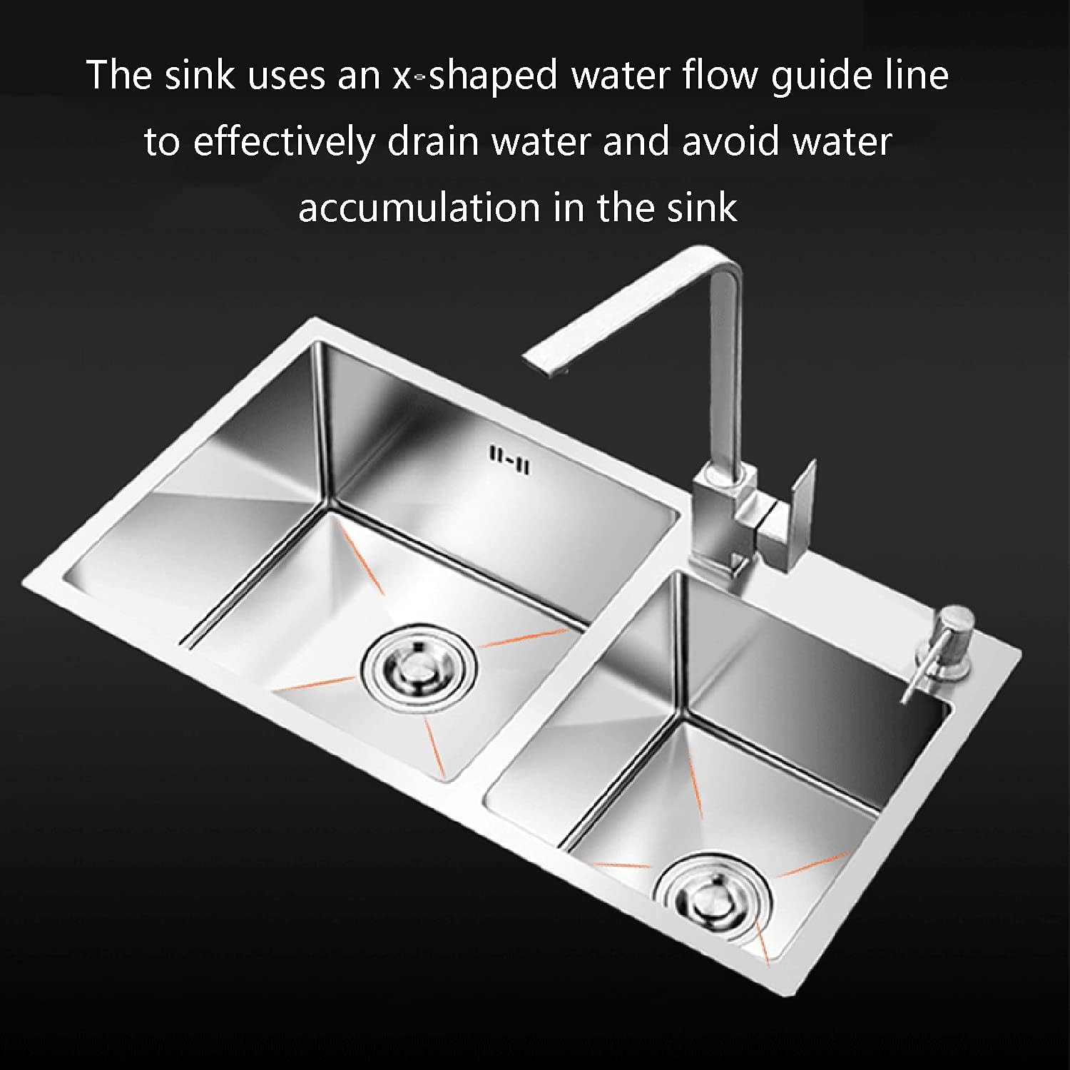 Kitchen Sink, 30" Bottom Loading Double Bowl, Stainless Steel Workstation Farmhouse Hand Basin 2 Holes (B80 * 45 * 22cm) (A 75 * 41 * 22cm)
