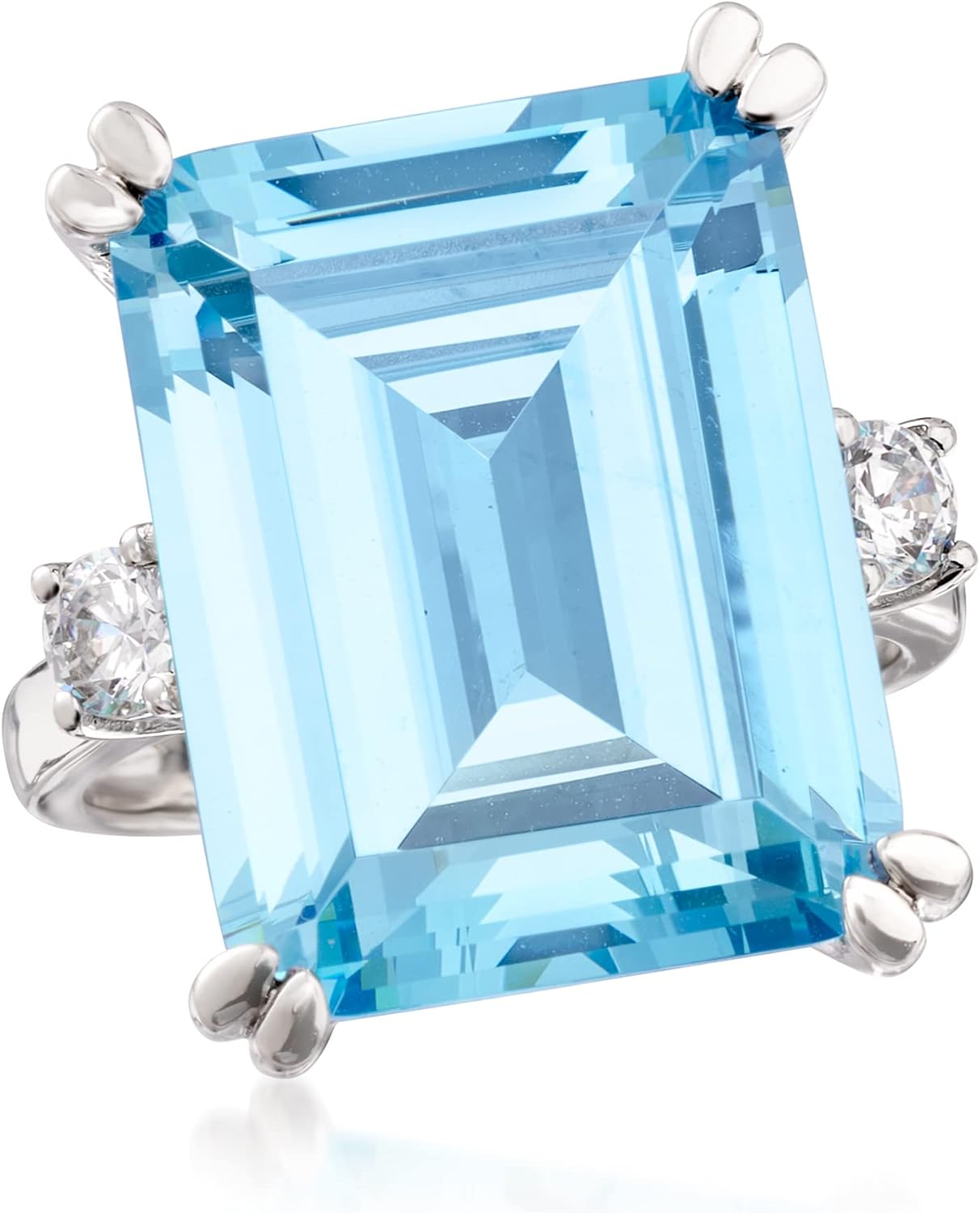 Ross-Simons 17.00 Carat Simulated Aquamarine Ring With .30 ct. t.w. Czs in Sterling Silver