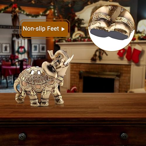 Miniatura 5 de Estatua de elefante dorado 5.5 Lucky Feng Shui, elefante tailandés con tronco hacia arriba, escultura coleccionable, decoración de riqueza
