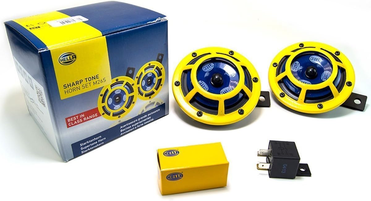 H31000001 Sharptone 12V High Tone/Low Tone Twin Horn Kit with Yellow Protective Grill, Includes Relay, 2 Horns