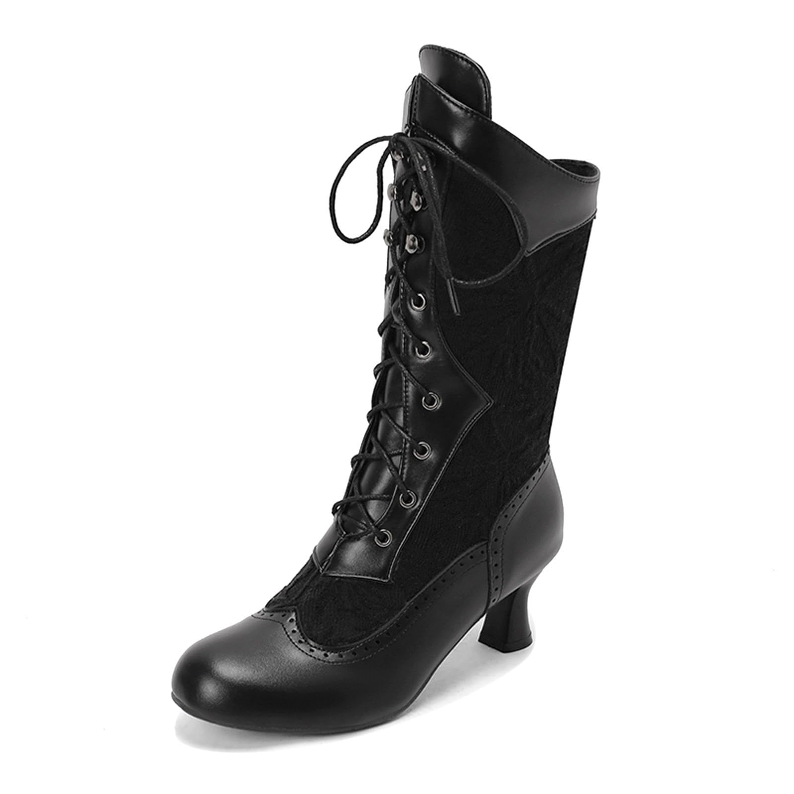 Damen Winterstiefel Schnürung Mittelhoch Modische Stiefeletten mit Absatz | Schnürung, Rundschuh, Blockabsatz, Komfort, mittelhoher Schaft, Spitzenaccessoire, Modisch, Lässige, Atmungsaktiv, Bequem