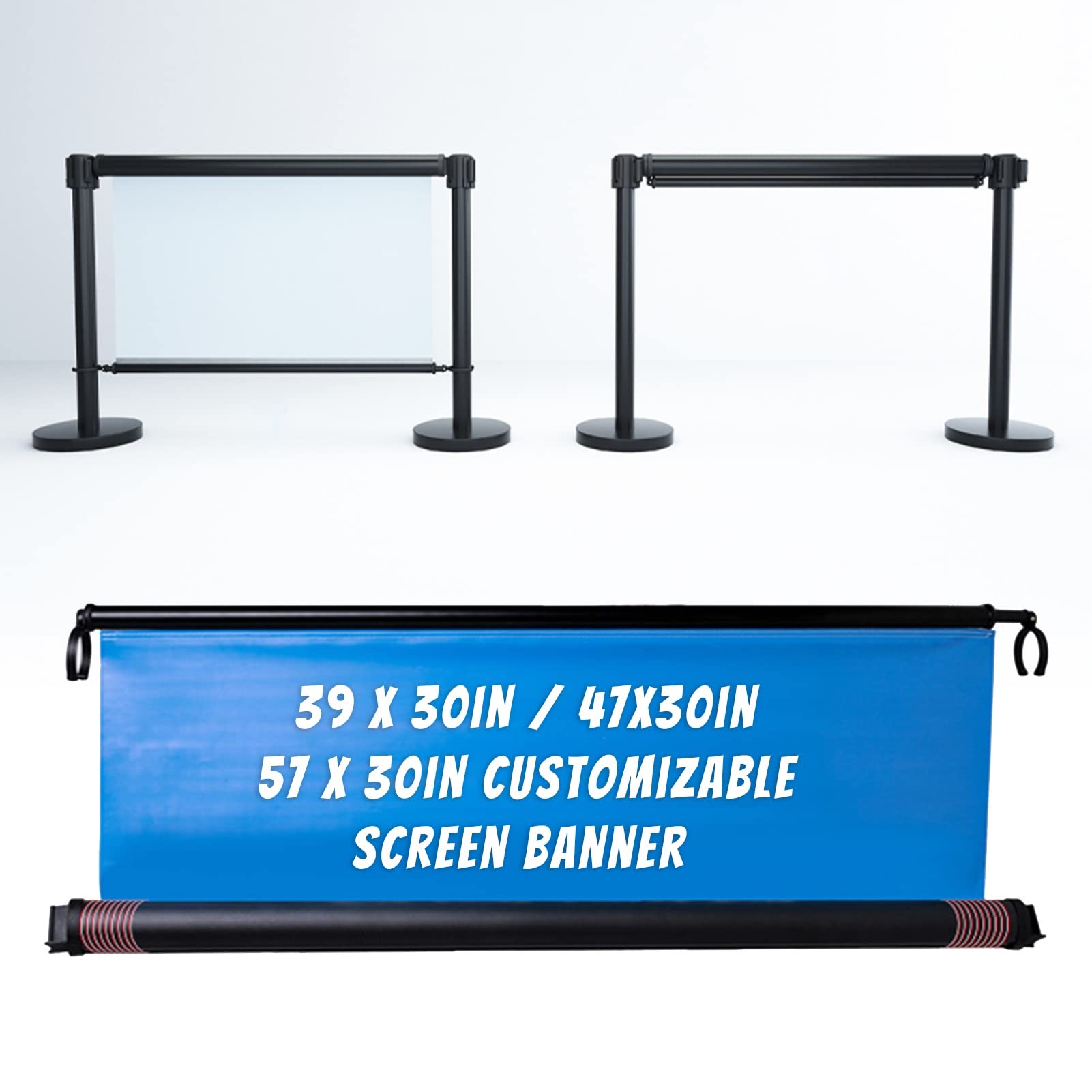 Postes Separadores Puntales Con Pantallas Retráctiles, Banner Personalizado de 39x30in/47x30in/57x30in, Barreras Del Cartel Del Control de Multitudes, Gestión de Colas Y Flujo de Clientes ( Size : 100