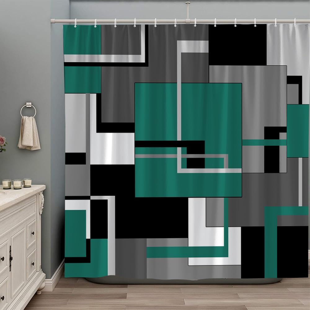 Orange Shower Curtain Black White Gray Geometric Abstract Mid Century Modern Minimalist Fashion Home Fabric Bathroom Decor Set Include Hooks 70Wx90H Inch