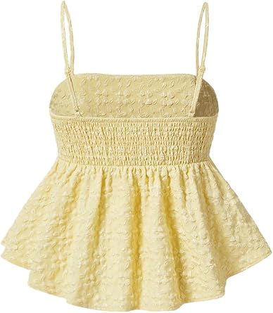 GORGLITTER Women's Babydoll Peplum Tank Tops Summer Boho Cute Vacation Sleeveless Ruffle Backless Going Out Top Trendy