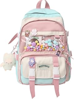 Linda mochila escolar para meninas adolescentes, meninas japonesas Kawaii JK roxo rosa com lindos alfinetes de pingente, adoráveis bolsas de livros para materiais escolares bolsas estéticas, Colorido., Mochilas Tradicionais