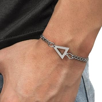 ZDIFDIC Mens Triangle Bracelet Cuban Chain Bracelet Stainless Steel Geometric Hip Hop Couple Bracelet Personalized Dainty Link Chain Bracelet Gift for Him