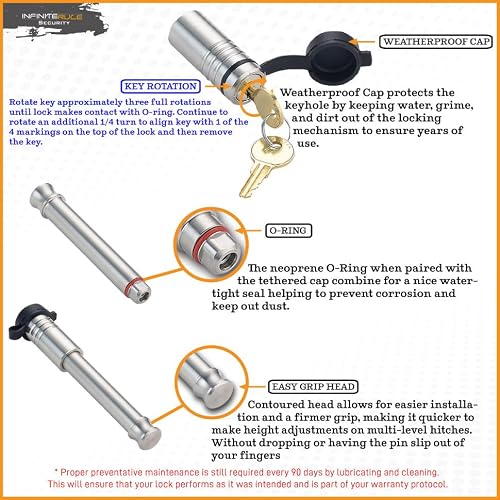 InfiniteRule Security 61411 | 2 Pack Mixed 2.0, Keyed Alike, Hitch Lock for Lock N Roll Articulating Hitch - Includes Lock for 2.0" Receiver